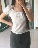 Aring Halter Shirring Puff Lace Blouse