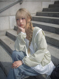 Pita Color Matching Shirring Windbreaker Hood Zip-Up
