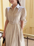 Canela Stripe Collar Shirt One Piece (Belt Set)