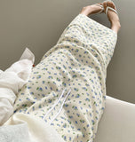 Flower Pattern Span Slit H-line Banding Long Skirt