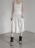 Seersucker smocked midi skirt
