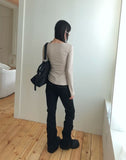 [MADE] Jahu Studded Shirring Bootcut Cotton Long Pants