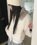 Nuha fur collar quilted short zip-up jacket