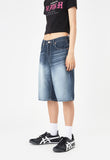 Grayish blue washed denim half pants