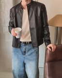 Bergon leather washed cut biker jacket