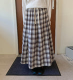 Celine Pintuck Cotton Check Banding Long Skirt