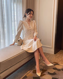 Plea Puff Heart Neck Button Slit One Piece
