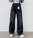 Pin Tuck Banding Casual Long Wide Washing Denim Pants