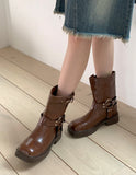 Fournette Western Chain Belt Leather Ankle Middle Boots