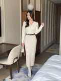 Casey H Ribbed Knit Long Skirt (Belt set)