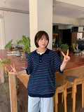 [unisex] Hyonka Summer Stripe Collar Over Knit