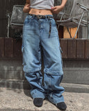 Cutout Zipper Cargo Two-Way Denim Pants