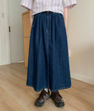 Toira Pintuck Banding Flare Denim Long Skirt