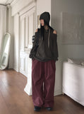 Peubit two-pin tuck banding cotton long wide pants
