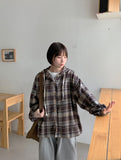 [unisex] Hikki Check Over Hood Shirt