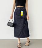 Summer Cooling Non-Fade Back Slit Loose H-Line Long Denim Skirt