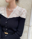 Shuel Lace Puff Color Matching Knit Cardigan