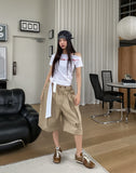 Royal lettering strap unbalanced shoulder short sleeves