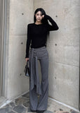 Ribbon Shirring Bootcut Pants