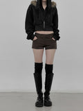 Multi-Fur Crop Hooded Zip-Up