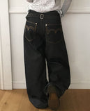 Robu Classic Buckle Wide Denim Pants
