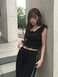 Evil Shirring Crop Puff Ribbon Smoke Blouse
