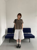 Geljik Check Frill Round Short Sleeve Blouse