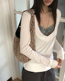 [Fake Layered] Ridan Lace Slim-Fit Layered Long-Sleeve T-Shirt