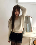 Pimin Angora V-neck long-sleeved knit