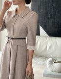 Syubel Collar Flared One Piece (Belt set)