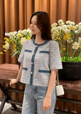 Tune Round Color Matching Short Sleeve Tweed Jacket