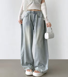 Summer ver cooling pleats side pintuck balloon wide fit pants