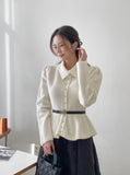Inelli Shirring Collar Knit Pearl Cardigan