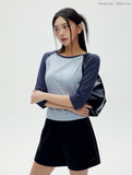 W Raglan Color Matching Three Quarter Sleeve T-Shirt
