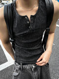 Pigment Dyeing Washing Vintage Muscle Fit Henley Neck Sleeveless