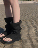 Koma suede leg warmer flip flops sandals