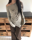 Roden One-Shoulder Flower Print Long-Sleeve T-Shirt