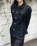 Ushi Line Pocket Denim Washed Long Sleeve Jacket