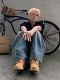 Jet Washing Balloon Denim Pants