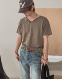 Veil Button V-neck Short Sleeve T-shirt