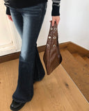 Pumme Lettering Cubic Bootcut Washed Denim Long Pants