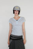 V-BUTTON STRIPE TEE