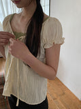 The Mill Shirring Ribbon Lace Short Sleeve Blouse