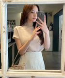 Belloe Half-neck Pleated Short-sleeve T-blouse