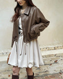 Kellyanne Collar String Leather Jacket