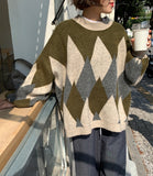 Lanlu Argyle Wool Over Knit