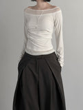 Ribbed Color Matching Layered Pintuck Boat Neck Tee