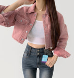 Vintage Washing Pocket Crop Denim Jacket