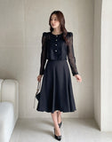 Gret See-through Pearl Puff Jacket Blouse