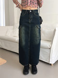 Toku Vintage Washing Cargo Denim Long Skirt
